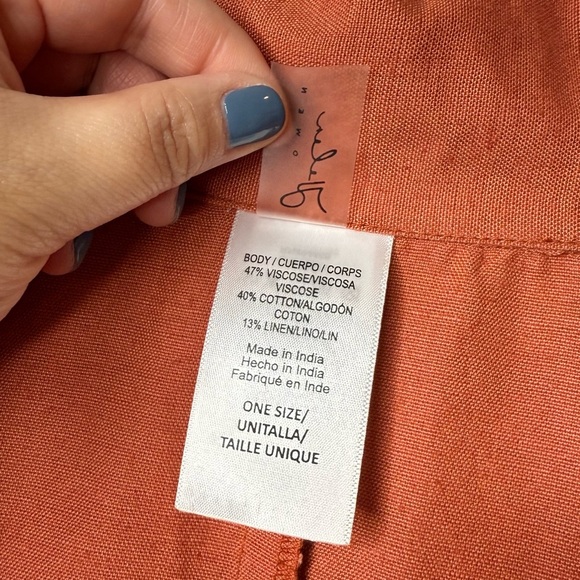 NEW Helen Owen Bri Rust Orange Lagenlook Linen Blend Button Up Tunic Top Sz OS - Picture 4 of 12